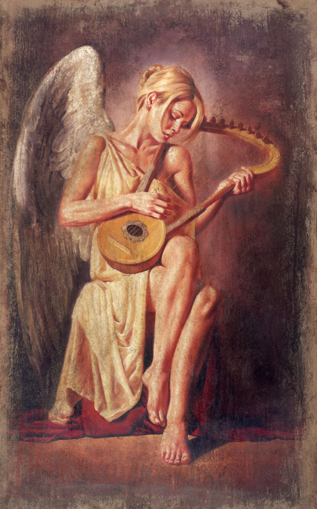 жена ангел свири на инструмент