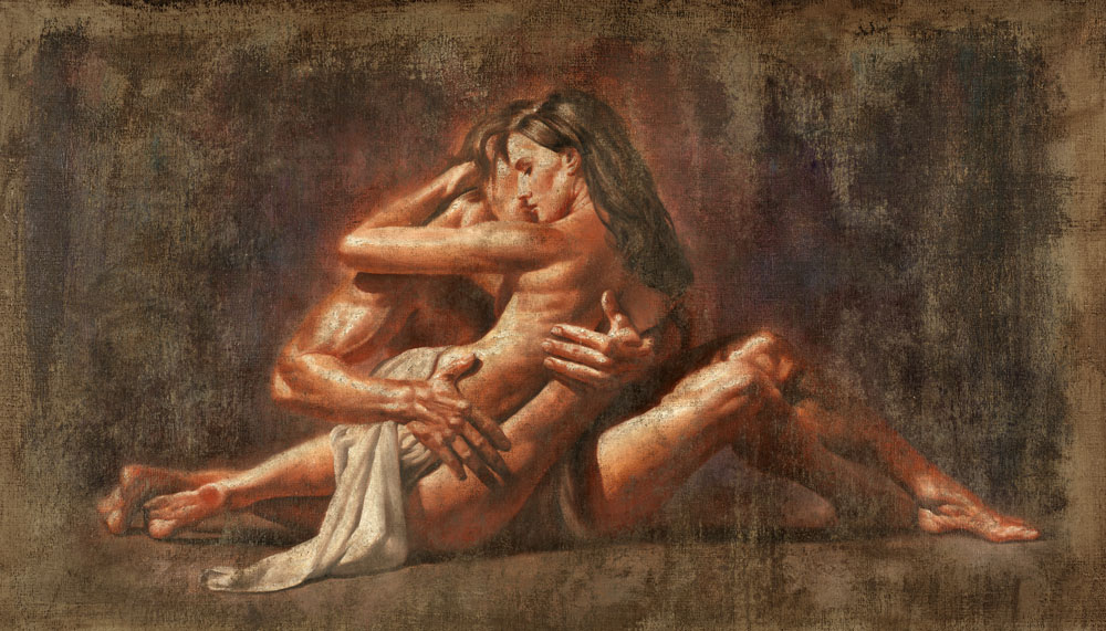 полуголи мъж и жена се целуват по време на секс