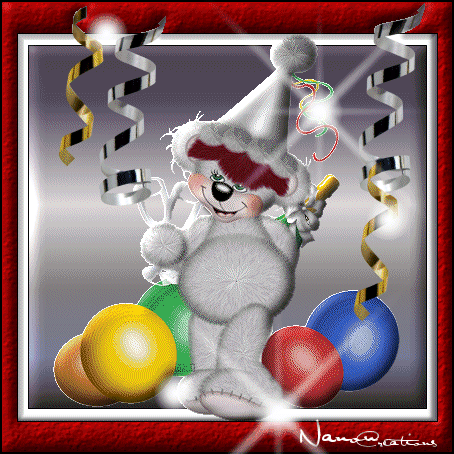 Коледна анимирана картичка-весело бяло мече клоун!